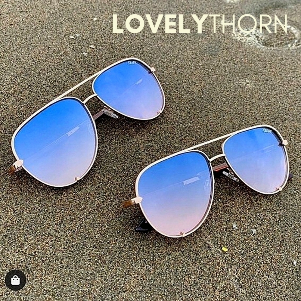 QUAY // ltd ed oversized aviators gold frames navy peach fade lenses - Picture 13 of 16